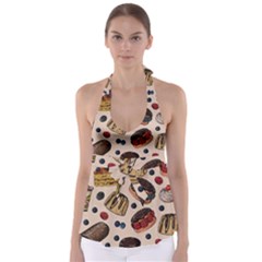 Seamless-pattern-with-sweet-cakes-berries Tie Back Tankini Top by Amaryn4rt