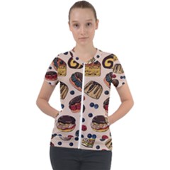 Seamless-pattern-with-sweet-cakes-berries Short Sleeve Zip Up Jacket by Amaryn4rt