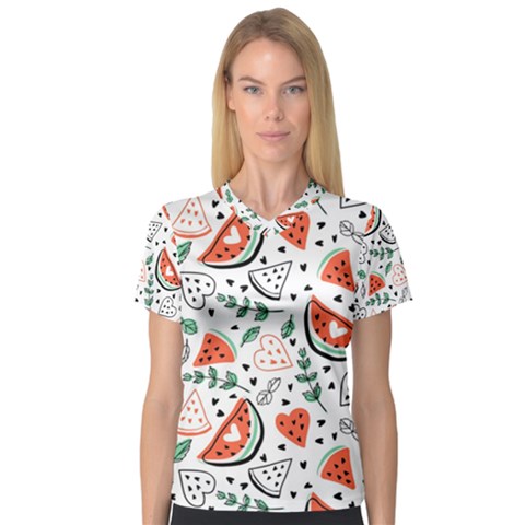 Seamless-vector-pattern-with-watermelons-mint V-neck Sport Mesh T-shirt by Amaryn4rt