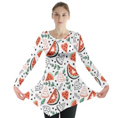 Seamless-vector-pattern-with-watermelons-mint Long Sleeve Tunic  by Amaryn4rt