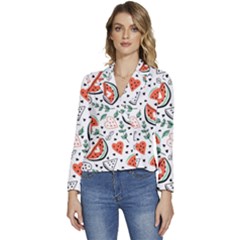 Seamless-vector-pattern-with-watermelons-mint Women s Long Sleeve Revers Collar Cropped Jacket by Amaryn4rt