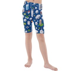 Isometric-seamless-pattern-megapolis Kids  Mid Length Swim Shorts by Amaryn4rt