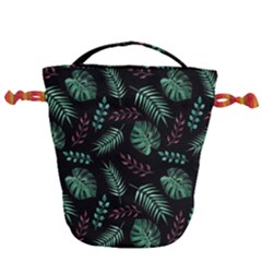 Tropical Leaves Pattern Drawstring Bucket Bag by Amaryn4rt