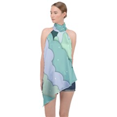 Winter Snow Mountains Nature Halter Asymmetric Satin Top by Pakjumat