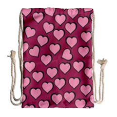 Pattern Pink Abstract Heart Drawstring Bag (large) by Pakjumat