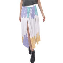Border Frame Colorful Brush Strokes Velour Split Maxi Skirt by Pakjumat