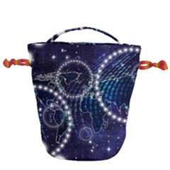 Continents Stars Networks Internet Drawstring Bucket Bag by Pakjumat