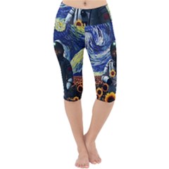 Starry Surreal Psychedelic Astronaut Space Lightweight Velour Cropped Yoga Leggings by Pakjumat