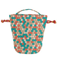 Multicolored Honeycomb Colorful Abstract Geometry Drawstring Bucket Bag by Pakjumat