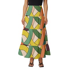 Snake Stripes Intertwined Abstract Tiered Ruffle Maxi Skirt by Pakjumat