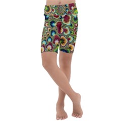 Colorful Psychedelic Fractal Trippy Kids  Lightweight Velour Cropped Yoga Leggings by Modalart