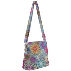 Psychedelic Flowers Yellow Abstract Psicodelia Zipper Messenger Bag by Modalart