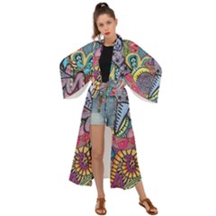 Psychedelic Flower Red Colors Yellow Abstract Psicodelia Maxi Kimono by Modalart