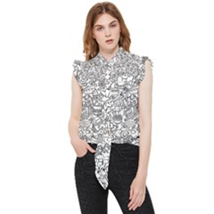 Food Doodle Pattern Frill Detail Shirt by Sarkoni