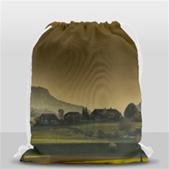 Mountains Village Trees Hills Drawstring Bag (small) by Sarkoni