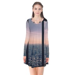 Shibuyasky Shibuya Tokyo Japan Long Sleeve V-neck Flare Dress by Sarkoni