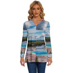 Mountains Trail Forest Yellowstone Long Sleeve Drawstring Hooded Top by Sarkoni