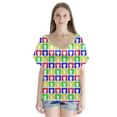 Colorful Seamless Pattern V-neck Flutter Sleeve Top by Amaryn4rt