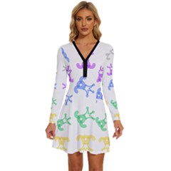 Rainbow Clown Pattern Long Sleeve Deep V Mini Dress  by Amaryn4rt