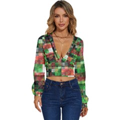 Paper Background Color Graphics Long Sleeve Deep-v Velour Top by Amaryn4rt