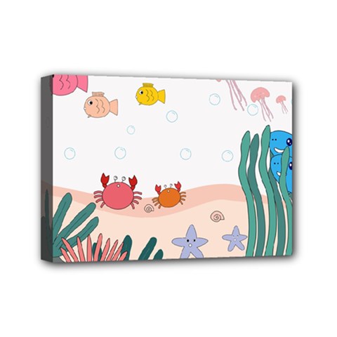 Cartoon Marine Life Marine Drawing Mini Canvas 7  X 5  (stretched) by Sarkoni
