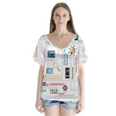 Illustrations Startup Business Organization V-neck Flutter Sleeve Top by Sarkoni