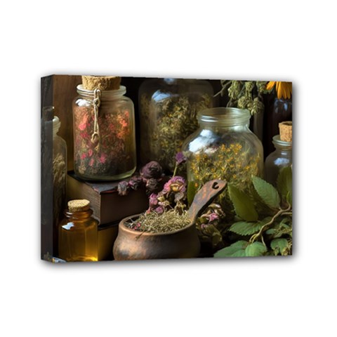 Apothecary Old Herbs Natural Mini Canvas 7  X 5  (stretched) by Sarkoni