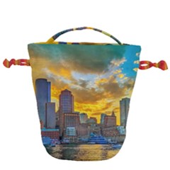 Boston Skyline Cityscape River Drawstring Bucket Bag by Sarkoni
