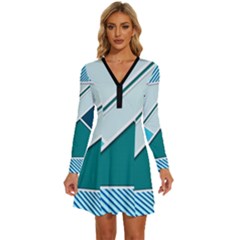 Logo Concept Banner Header Idea Long Sleeve Deep V Mini Dress  by Amaryn4rt
