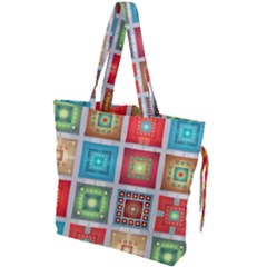 Tiles Pattern Background Colorful Drawstring Tote Bag by Amaryn4rt