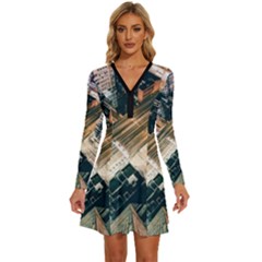 Architecture Buildings City Long Sleeve Deep V Mini Dress  by Amaryn4rt