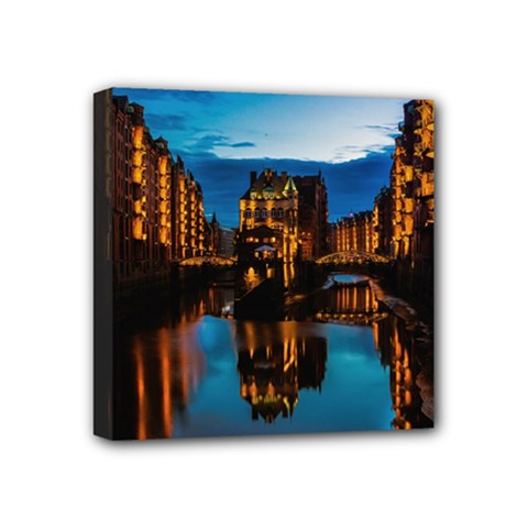 Hamburg City Blue Hour Night Mini Canvas 4  X 4  (stretched) by Amaryn4rt