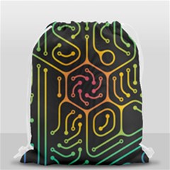 Circuit Hexagonal Geometric Pattern Background Pattern Drawstring Bag (small) by Vaneshop