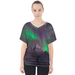 Fantasy Pyramid Mystic Space Aurora V-neck Dolman Drape Top by Grandong