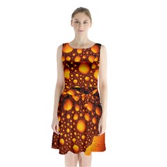 Bubbles Abstract Art Gold Golden Sleeveless Waist Tie Chiffon Dress by Dutashop