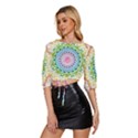 Mandala Pattern Rainbow Pride Mid Sleeve Drawstring Hem Top View2