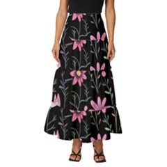 Flowers Pattern Tiered Ruffle Maxi Skirt by Ravend