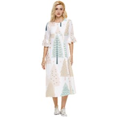 Trees Christmas Double Cuff Midi Dress by Ravend