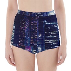 Black Building Lighted Under Clear Sky High-waisted Bikini Bottoms by Modalart