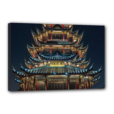 Blue Yellow And Green Lighted Pagoda Tower Canvas 18  X 12  (stretched) by Modalart