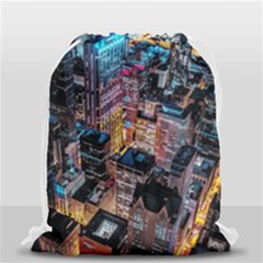 Aerial Photo Of Cityscape At Night Drawstring Bag (small) by Modalart