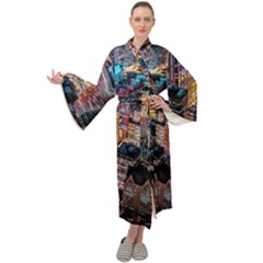 Aerial Photo Of Cityscape At Night Maxi Velvet Kimono by Modalart