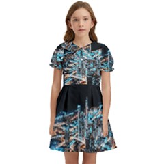 Aerial Photography Of Lighted High Rise Buildings Kids  Bow Tie Puff Sleeve Dress by Modalart