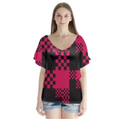 Cube Square Block Shape Creative V-neck Flutter Sleeve Top by Amaryn4rt