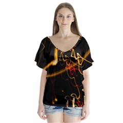 Abstract V-neck Flutter Sleeve Top by Amaryn4rt