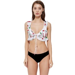 Let s Get Lit Christmas Jingle Bells Santa Claus Low Cut Ruffle Edge Bikini Top by Ndabl3x
