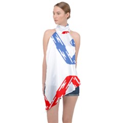 Arrow Up Down Halter Asymmetric Satin Top by Ndabl3x