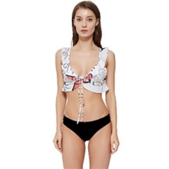 Santa Claus Cabin Hut Campfire Low Cut Ruffle Edge Bikini Top by Ndabl3x