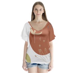 Abstract Pattern Art Drawing V-neck Flutter Sleeve Top by Ndabl3x