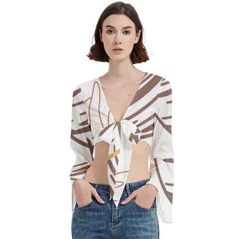Abstract Hand Vine Lines Drawing Trumpet Sleeve Cropped Top by Ndabl3x